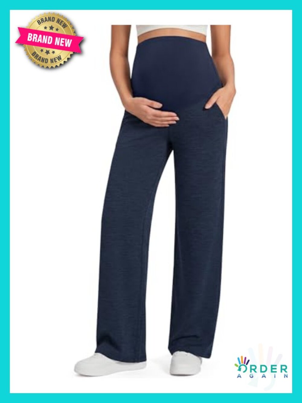 Maternity Pants Over the Belly Wide Leg Yoga Work Trousers High Stretch Nylon 66